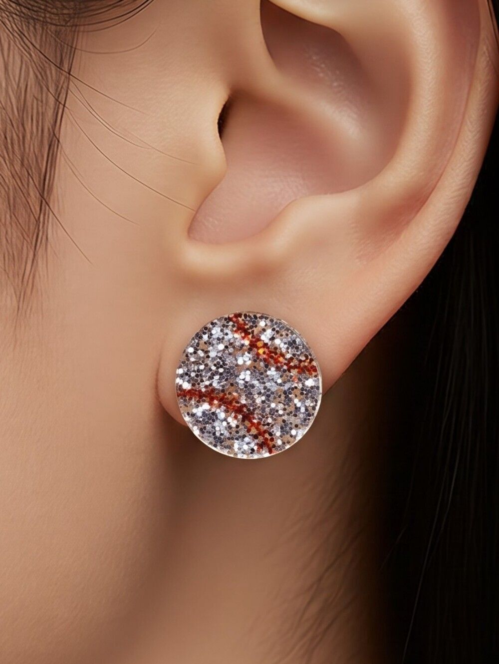 Baseball Earrings Silver Glitter Acrylic Pierced Post Sports Mom Fan Jewelry New